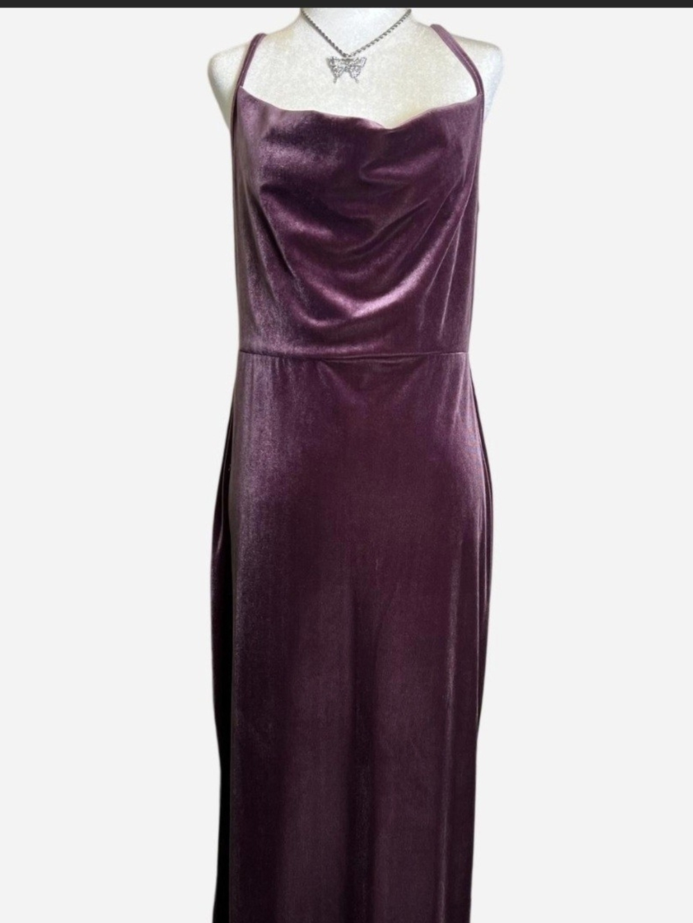 Whimsygoth Fairy Plum Crushed Velvet Draped Midi Dress w Cowl Neck